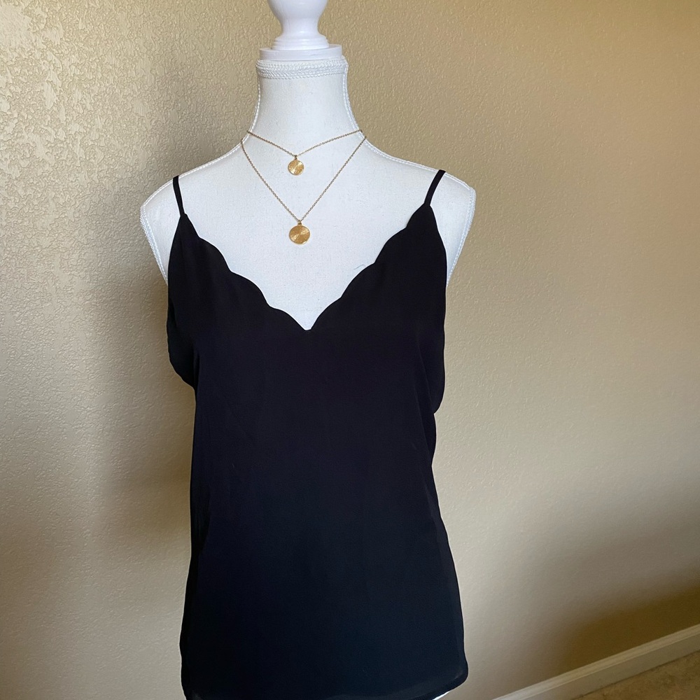 Socialite Black Fitted Camisole with Scalloped V-neckline